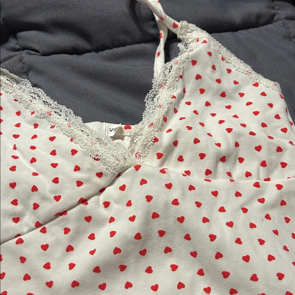 White Cami with Red Heart Pattern Miss Sumey